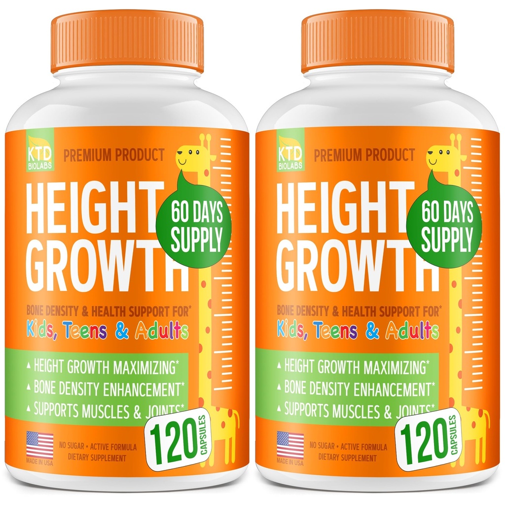 Confezione di 2 massimizzatore di crescita di altezza - Made in USA - Natural Height Aumenta Booster & Vitamine adolescenti - Pillole per crescere più alto a qualsiasi età - Integratore di crescita per adulti e bambini - 120 capsule