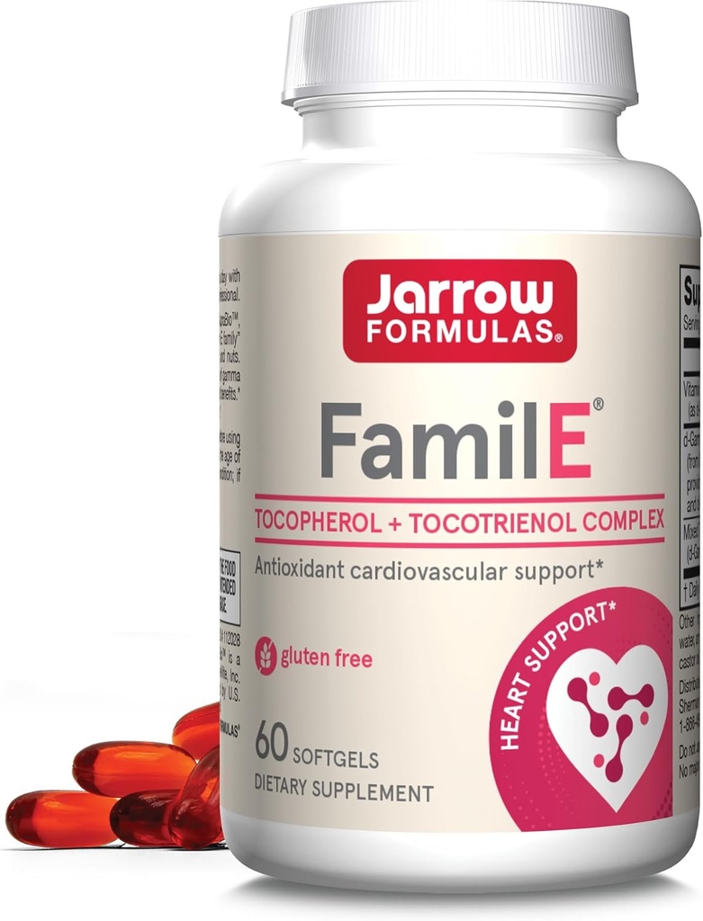 Jarrow Formulas Famil-E - Promuove la salute cardiovascolare - Contiene tutti gli otto membri della famiglia vitamina E - Ricco in Gamma Tocopherol & Tocotrienols - 60 Softgels