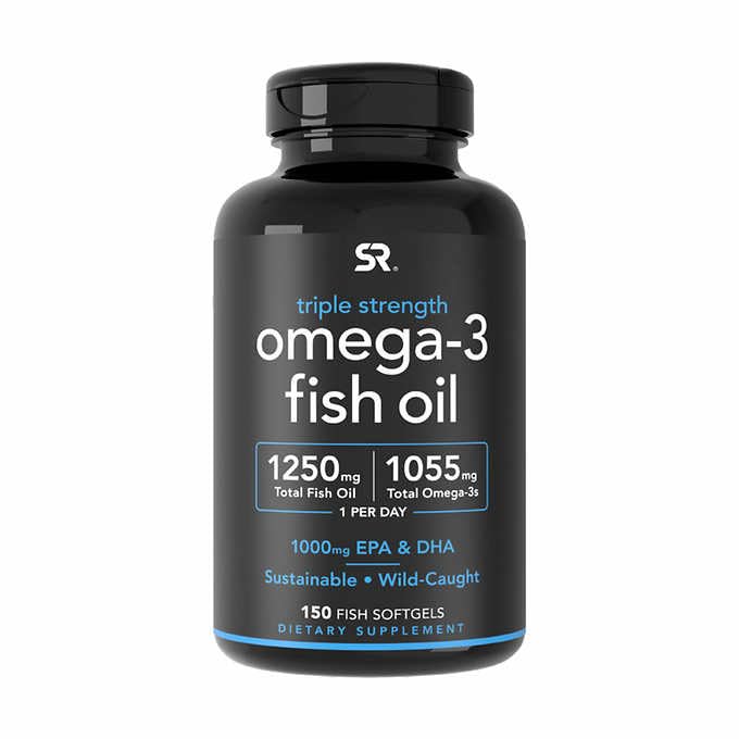 Ricerca sportiva Triple Strength Omega 3 Fish Oil - Burpless Fish Oil Supplemento w/EPA & DHA Grassty Acids da Wild Caught Fish - Cuore, Cervello e supporto immunitario per gli uomini e le donne - 1250 mg, 150 ct