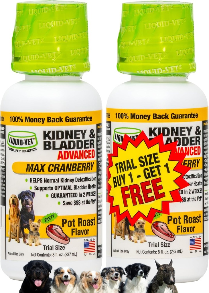 Premium Easy to Dose Liquid per tutti i cani con mirtillo e D-Mannose: Formula completa per cani per reni e supporto della vescica