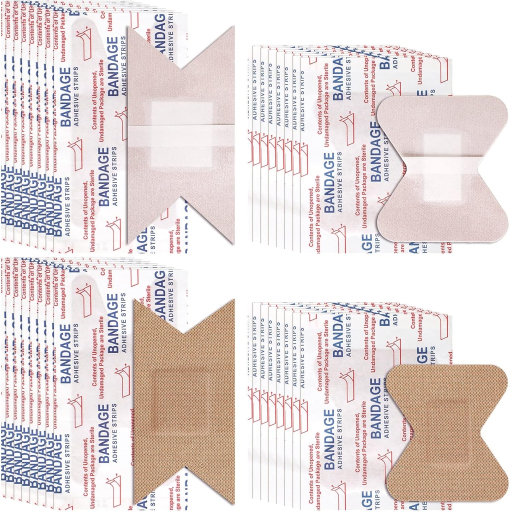 Sinmoe 100 pezzi elastico tessuto adesivo Bandages Knuckle e Fingertip Bandages Variety Pack per la cura dei tessuti Bulk Pack per kit di pronto soccorso in 2 dimensioni, 3 x 1,5 pollici, 1,8 x 2 pollici(Brown)