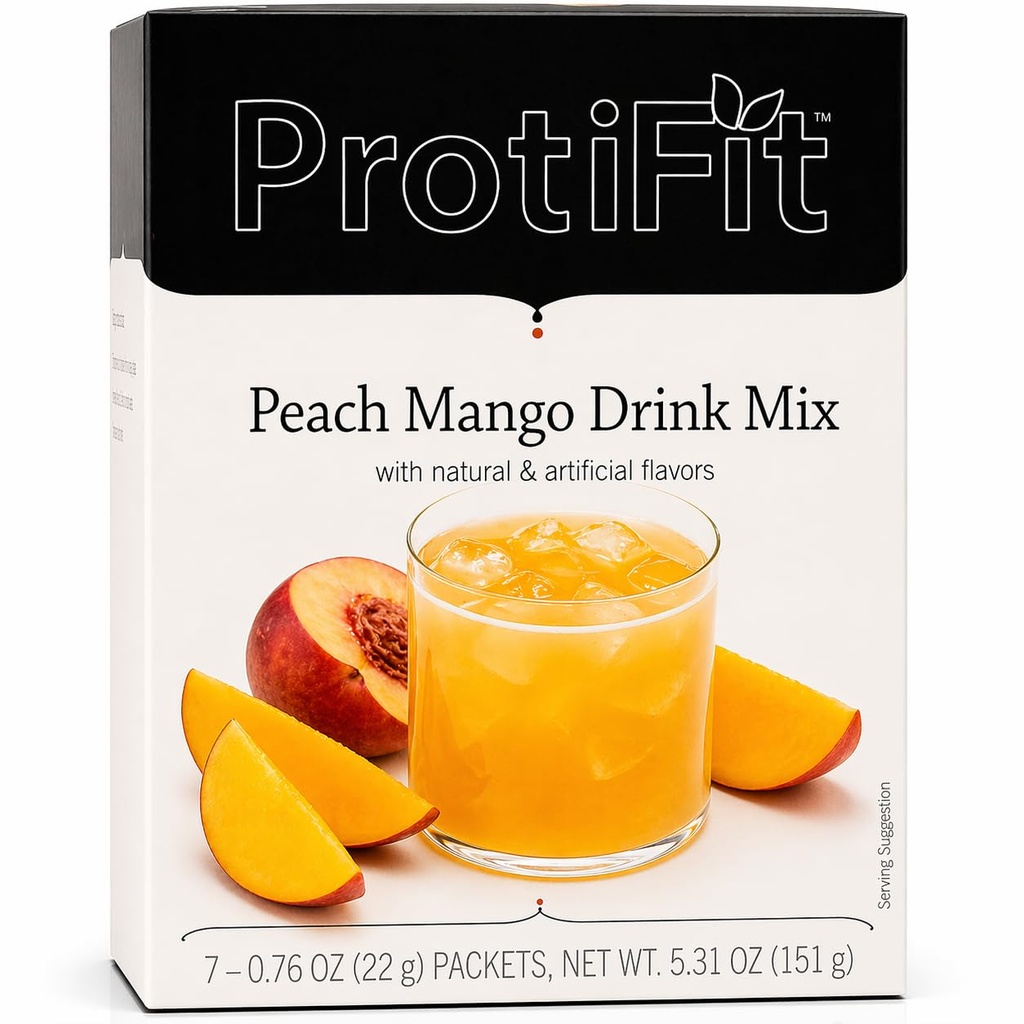 PROTIFIT - Miscela di bevanda di frutta aromatizzata ad alta proteina, 15g Protein, Calorie basse, Zucchero Libero, Proteine Ideali Compatibili, 7 Serve per scatola (Peach Mango)