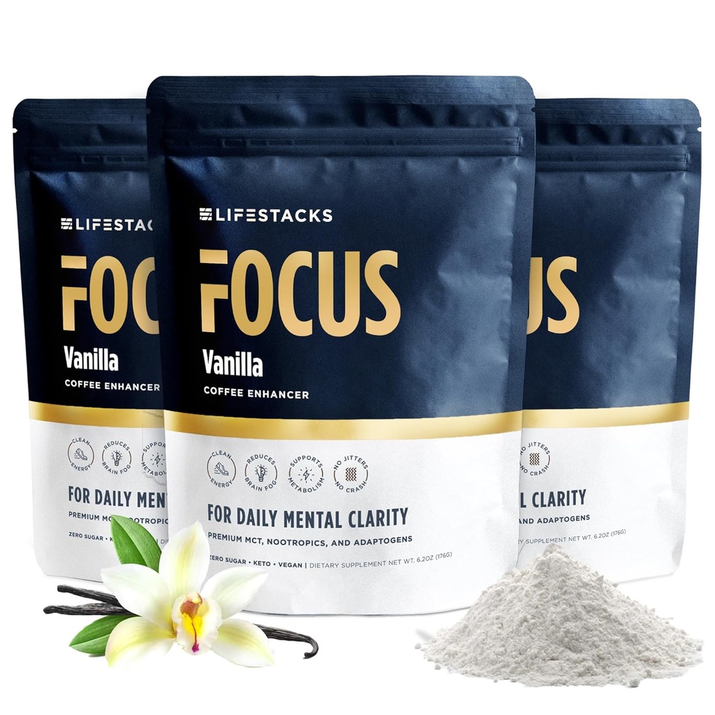 Vanilla MCT Oil 3-Pack - Boost Energy & Clarity - MCT Powder + Nootropics + Adaptogens per un'Elevated Coffee Experience - Keto, Vegan, 0 Sugar - con Taurine, L-Tyrosine, Rhodiola & More