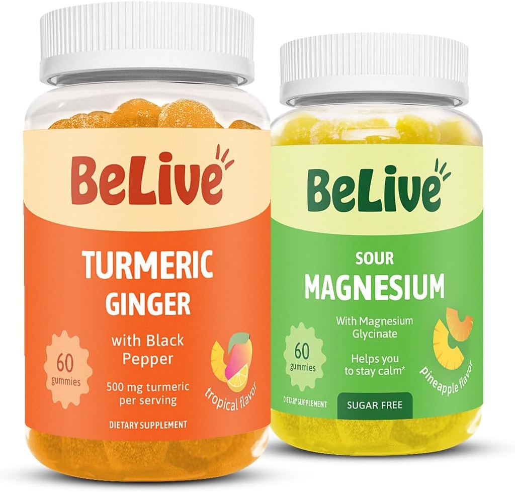 BeLive Bundle Magnesio e Gummie Turche per il relax, il sonno, il supporto Inmune e il supporto alla mobilità