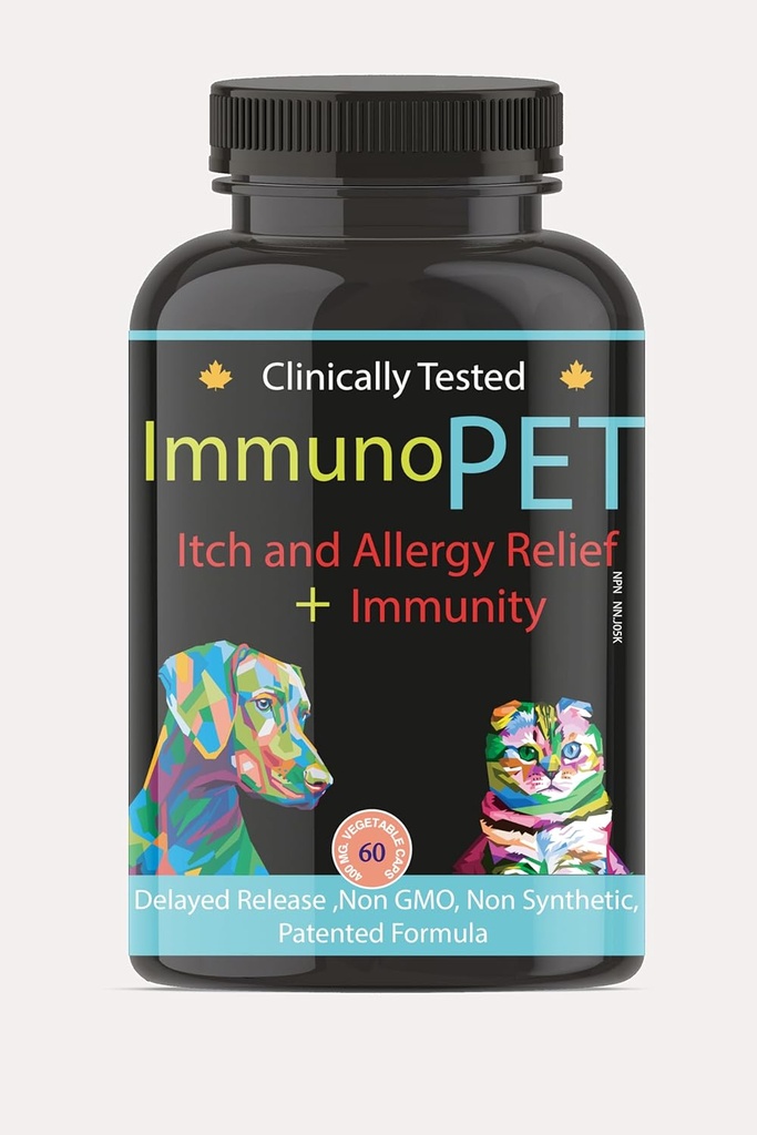 Sollievo della pelle di prurito per cani e gatti - Rilievo hot Spot - Supporto allergia per animali domestici - Integratore della pelle e dello strato del cane e della pelle - Supporto per l'immunità degli animali - 60 Caps