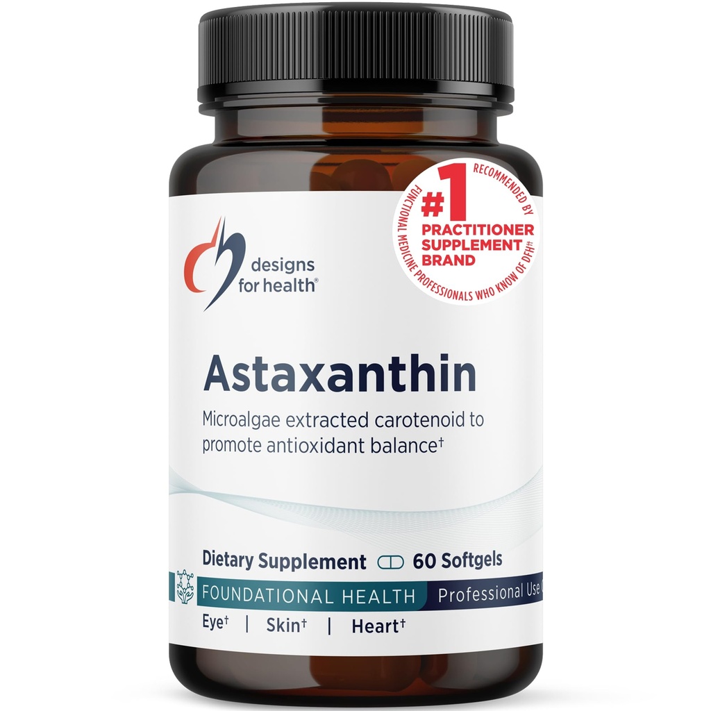 Progetti per la salute Astaxantina - Microalgae (Haematococcus Pluvialis) Estratto Carotenoide Antiossidante Supplemento - Supporto per cardiovascolare, GI, pelle + Eye Health (60 Softgels)