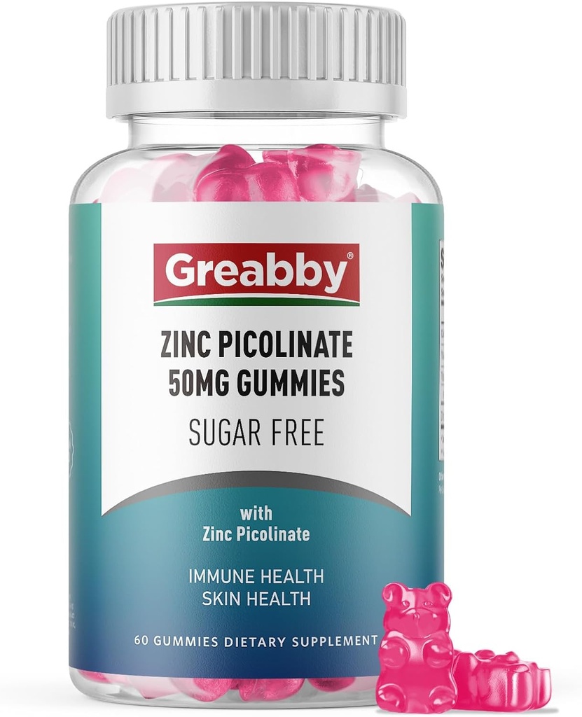 Zinc Gummies - Zinc Picolinate 50mg, Sugar Free, Integratore di picolinato di zinco altamente assorbibile per bambini e adulti, Crescita di supporto, Funzione immunitaria, Salute della pelle, 60 Gummies