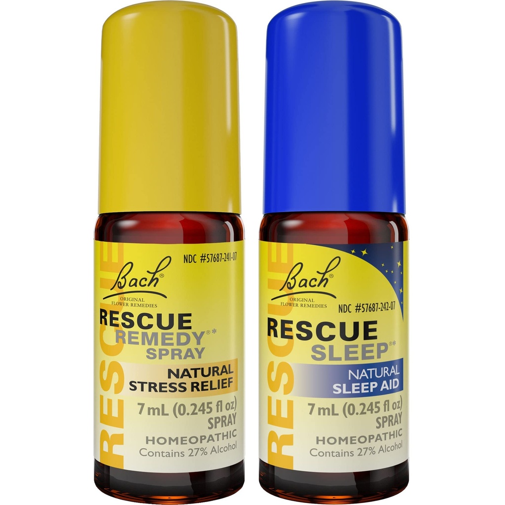 Giorno e notte Bundle, Bach RESCUE REMEDY Spray, Natural Stress Relief [e] RESCUE SLEEP Spray, Natural Sleep Aid - 2-Pk, Omeopatico Fiore Essence, Vegan, 7mL Ea