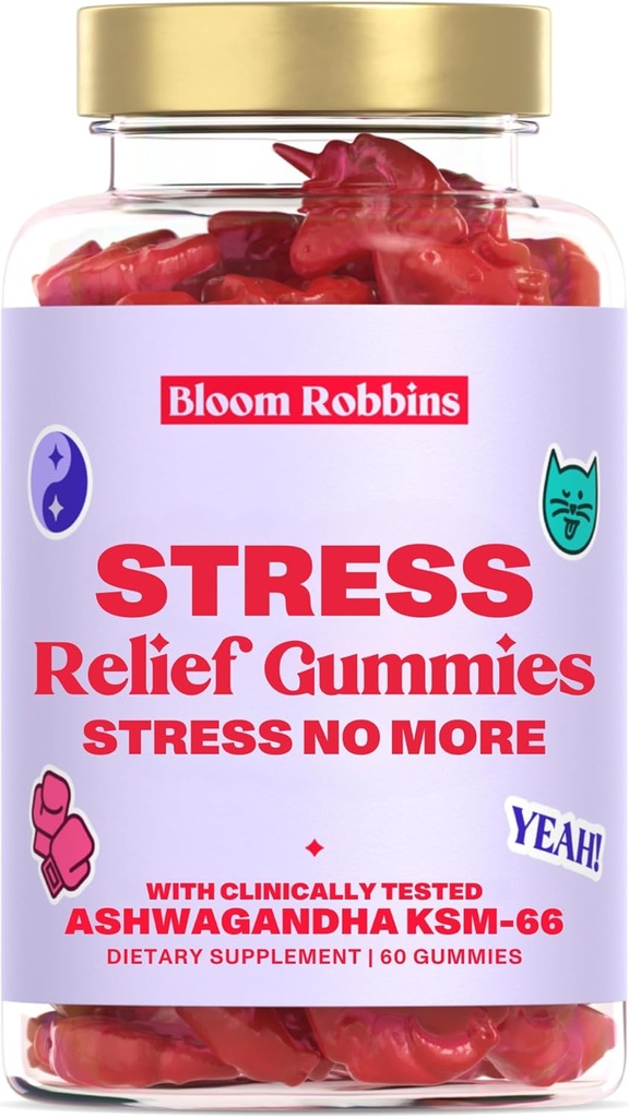Ashwagandha Gummies - Stress Relief Gummies con Ashwagandha KSM-66 & Lemon Balm Extract - Stress Gummies & Calm Gummies con KSM-66 - Vegan Relaxation Ashwaganda Gummies (60count)