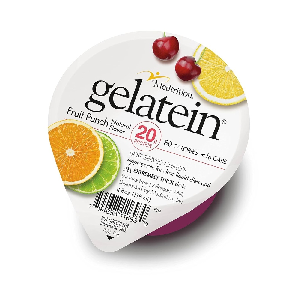 Gelatein Fruit Punch: 20 grammi di proteine. Senza zucchero. Ideale per diete liquide chiare, ingoiando difficoltà, bariatria, dialisi e oncologia. Ottimo snack pre o post-allenamento. (12 confezione)...