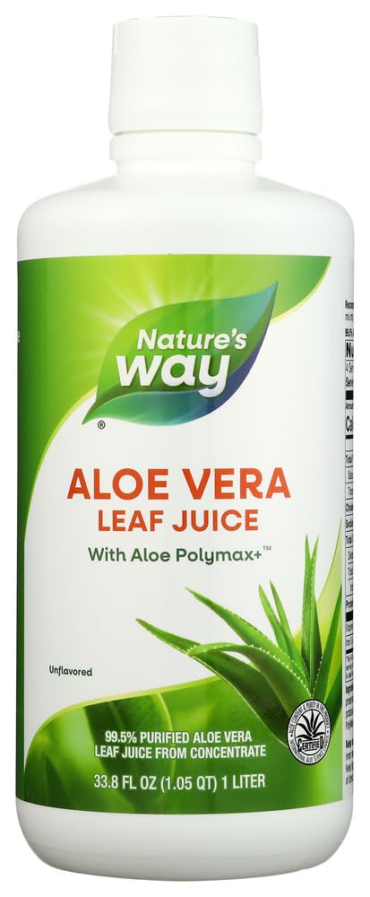 Via della natura Aloe Vera Succo Leaf con Polymax+, 99,5% Succo di foglia Purificato Aloe Vera da Concentrato, Non aromatizzato, 33.8 Fl Oz