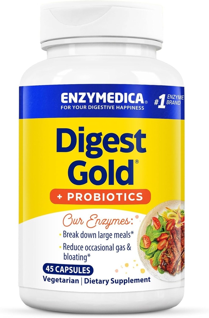 Enzymedica Digest Gold + Probiotics, Formula 2 in-1 per la salute del fegato, enzimi digestivi & 1 miliardo di culture probiotiche attive, 45 conte