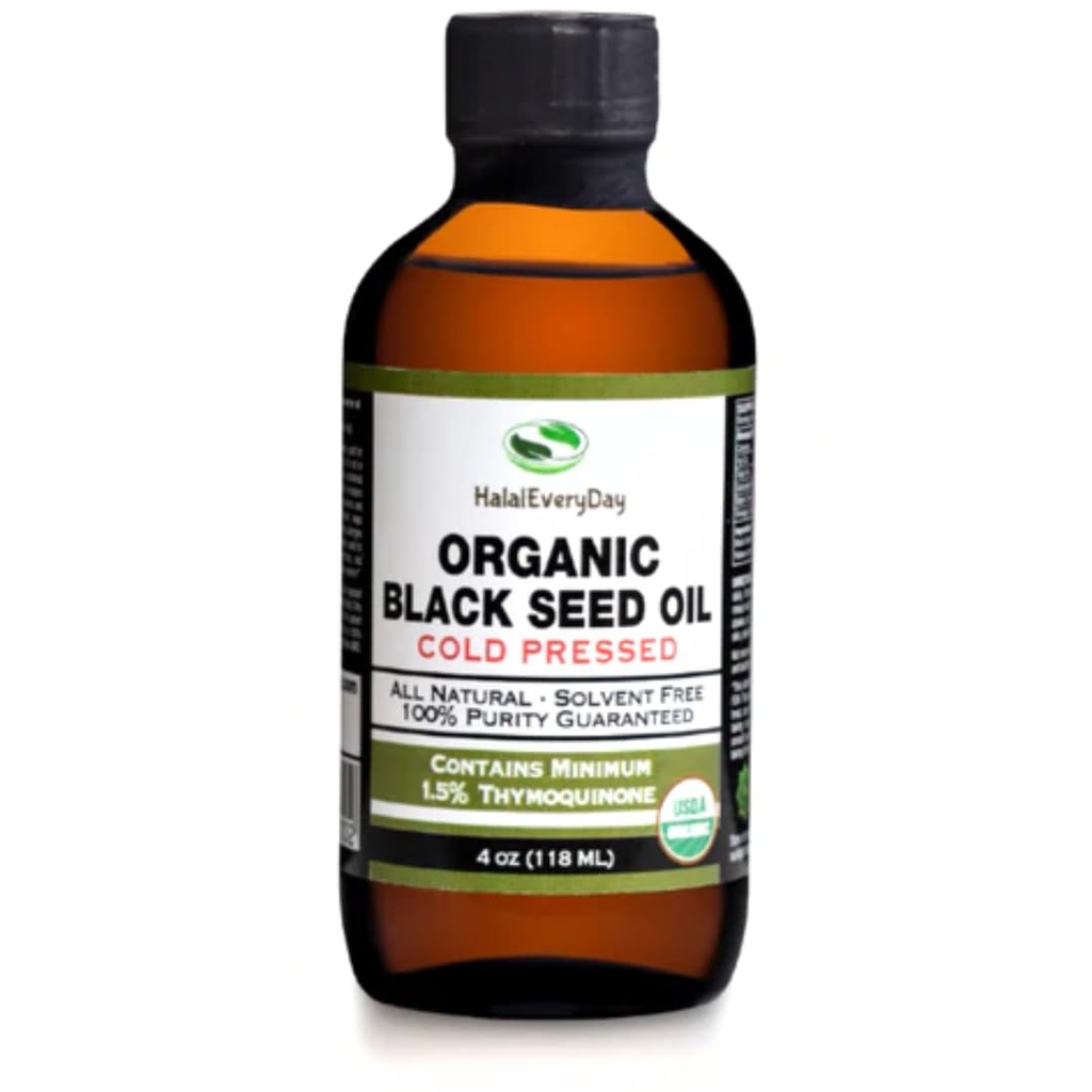 Olio di semi nero biologico - bottiglia di vetro stampato a freddo certificato USDA superiore all'1,5% Thymoquinone 3X resistenza turco Cumin Nero Nigella Sativa Non-GMO 100% Puro olio di semi di nero (4oz bottiglia di vetro)