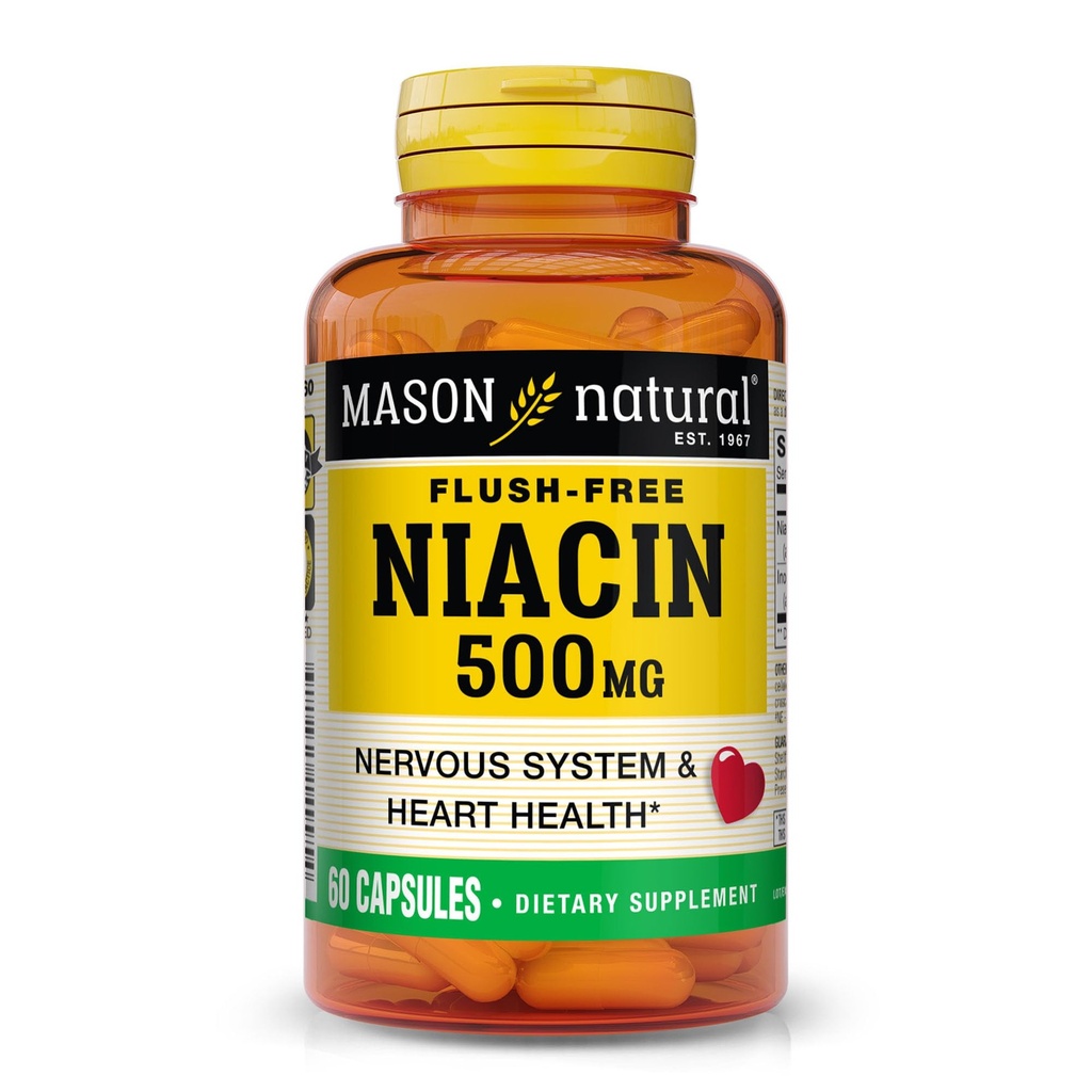 MASON Niacina NATURAL 500 mg Senza Flush, Supporta la salute del cuore, il sistema nervoso e la produzione di energia, 60 capsule
