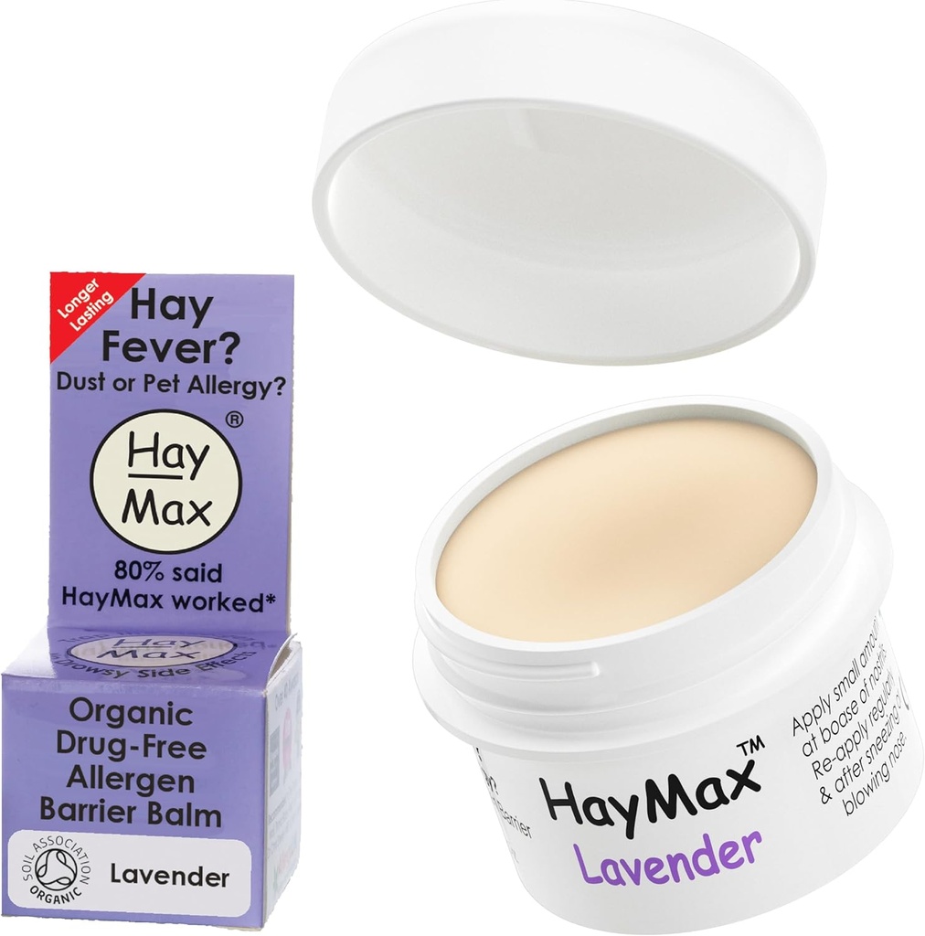 HayMax Allergeni Barrier Balm - Lavanda 0.17 fl oz - Organic, Natural & Non-Drowsy Hay Fever & Allergy Relief Balm - Blocchi Polline e altre Particelle Allergeni - Grande per Adulti, Bambini & Donne Incinte