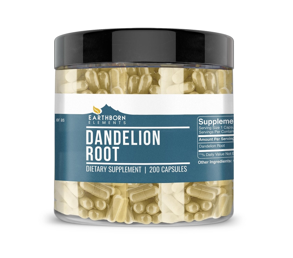 Elementi terrestri Dandelion Root 200 Capsule, Pure & Undiluted, No Additivi