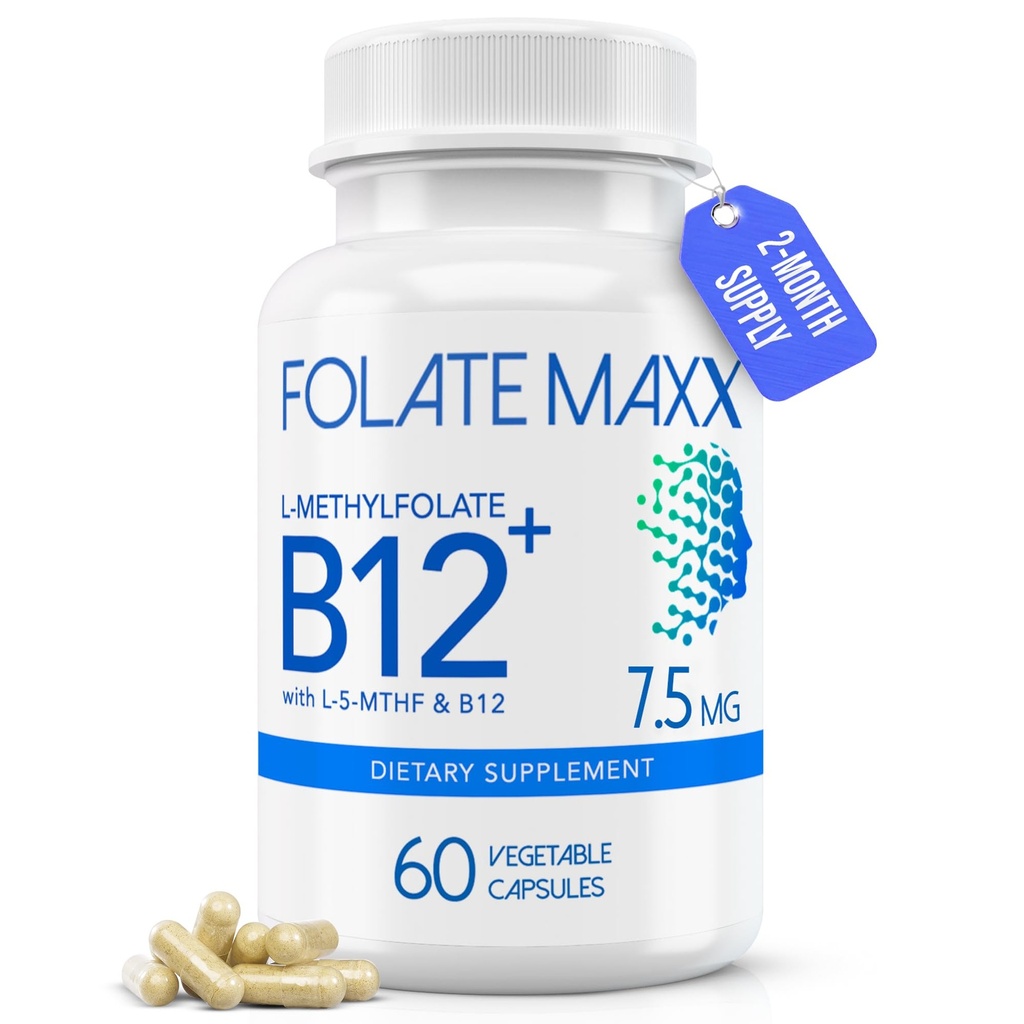 L-metilfolato + B12 Methylcobalamin Blend 7.5mg - 60 capsule - acido folico attivo & Methylated B12-5-MTHF & B12 supplemento per gli uomini e le donne - non OGM, senza glutine, senza riempitivi