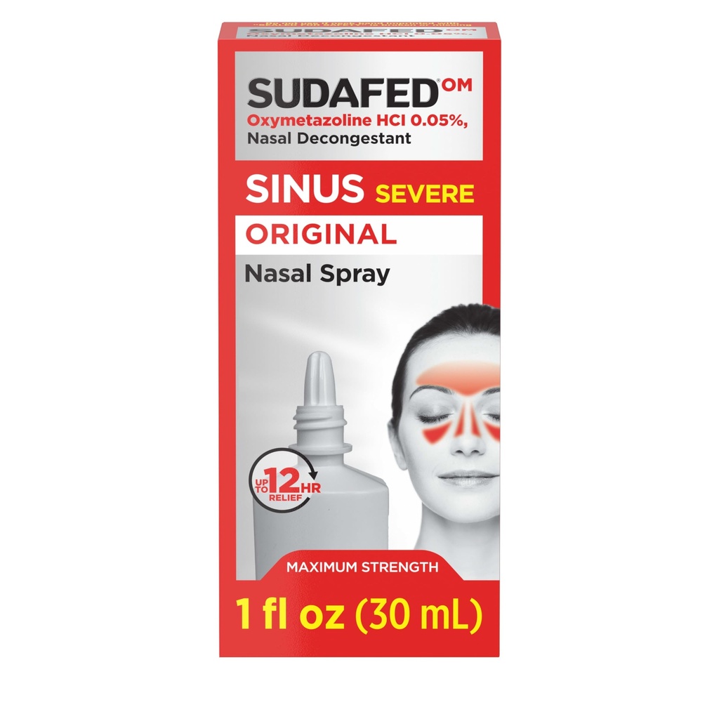 Spruzzo nasale originale severe del seno improvvisi, 12 ore decongestionante dello spray nasale per il sollievo di congestione veloce e potente a causa di freddi o allergie, Oxymetazoline HCl .05% Nose Spray, 1 fl. oz