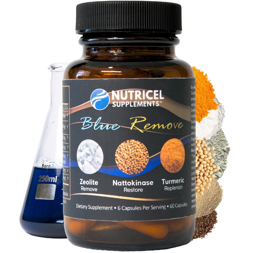 Nutricel Supplements Blue Remove - USP Grade Methylene Blue 60 Capsules with Micronized Zeolite, Nattokinase (Non-GMO), Turmeric, Bromelain, and NAC - Trusted Made in America