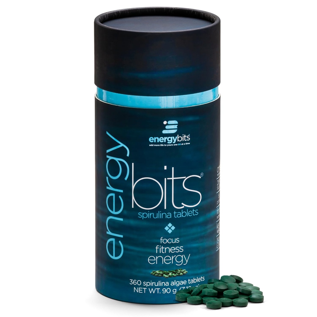 ENERGYBITS - Compresse Spirulina Organiche - Superfood Algae Basato sulle piante - per Focus, Fitness, Energia - Proteine delle piante - Gluten Free - Collagen, Vitamina B12, Omega 3 - Keto & Vegan - 360 Alghe Tablets