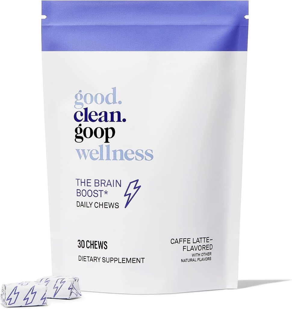 Good.clean.goop benessere The Brain Boost Daily Chews | Integratore alimentare per l'energia e la messa a fuoco | L-theanine & Caffeine | Caffe Latte Aromaed | Booster del cervello con Nootropics | Confezione di 30 Chews | Vegan