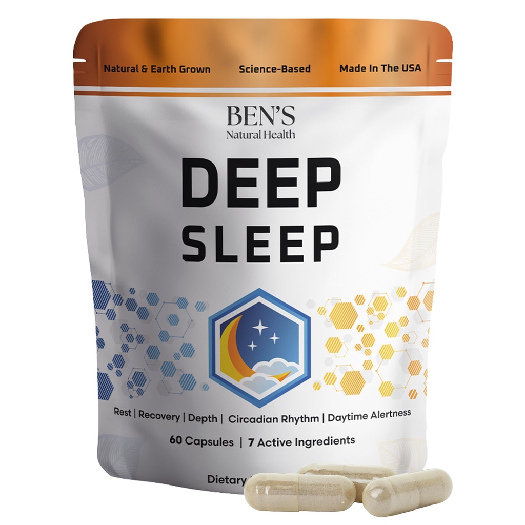 Ben's Natural Health Deep Sleep Support Supplement, Melatonin, Valerian, Camomilla e Lavanda, 30 capsule