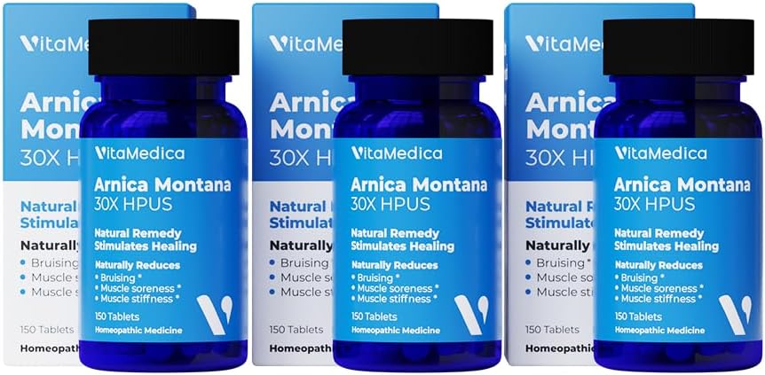 VitaMedica Arnica Montana 30X Compresse omeopatiche per il dolore e il gonfiore | Formula base vegetale | Raccomandata da Chirurgia di Plastica | Chirurgia naturale di recupero o lesioni | 3 Pack | 150 Serve