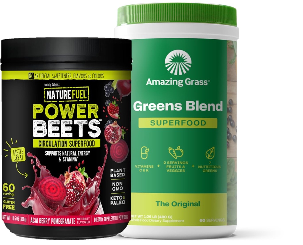Meraviglioso erba verdi miscela Superfood: Super Greens polvere Smoothie miscela per aumentare l'energia, 60 Servings & Nature Fuel Beets polvere, polvere di radice di barbabietola, supporto energia naturale, 60 Servings