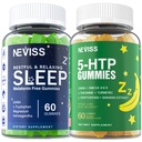 Melatonin Gommie per il sonno gratuito + 5-HTP Gummies per gli adulti, con GABA, L-teanina, L-Tryptophan, Magnesio, Ashwagandha, Turmerico - Non-Habit Forming, Banana Extract Aiuto per il relax profondo, Calma