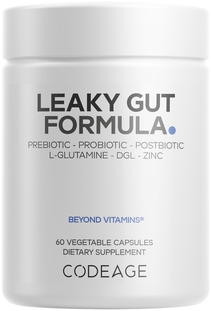 Codeage Leaky Gut Supplement, L-Glutamina, N-Acetylglucosamina, Probiotico, Acido Butirico, Polifenoli, Quercetina, DGL, Radice di Marshmallow, Berberina, BioPerine, Cannella, Vegan, Non OGM, 60 capsule