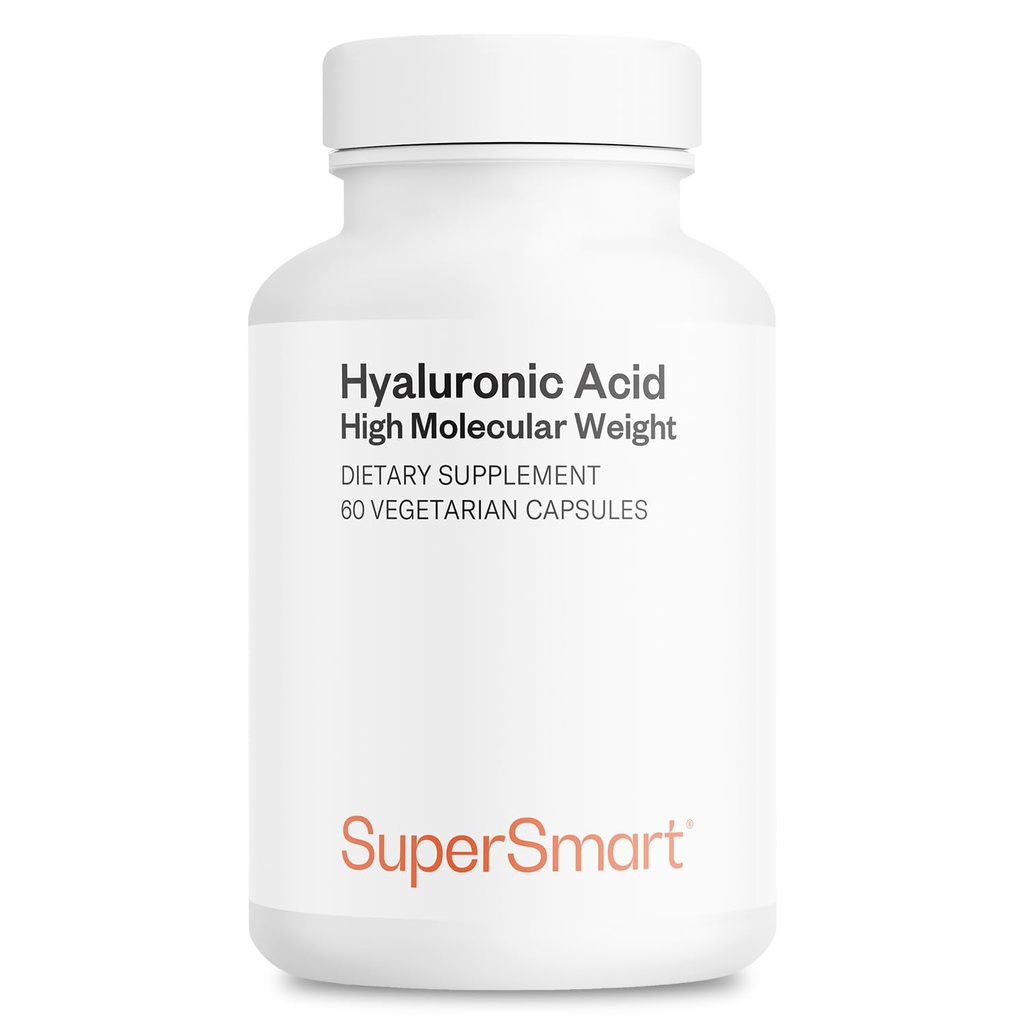 Supersmart Hyaluronic Acid Supplement 300mg al giorno (Sodium Hyaluronate) - Alto peso molecolare 1,2 Milioni di Daltons | Non-GMO & Gluten Free - 60 capsule vegetariane