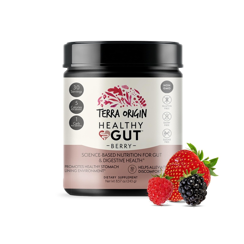 TERRA ORIGIN Polvere di fegato sano (aroma di bacche) |30-Servings con L-Glutamina, Zinco, Glucosamina, Slippery Elm Bark, Marshmallow Root e altro ancora!