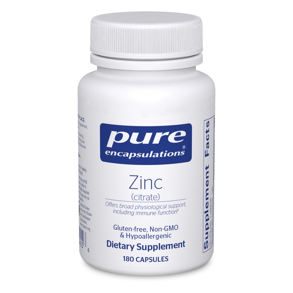 Pure Encapsulations Zinc (Citrate) - per Immune System, Tissue Development & Metabolism* - Supplemento minerale con enzimi - Zinco altamente assorbibile - Vegan & Non-GMO - 180 capsule