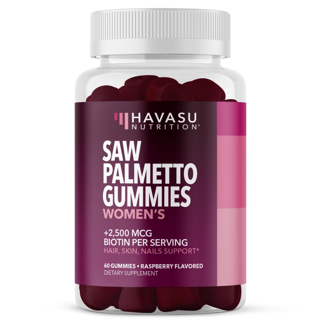 Saw Palmetto per le donne con 2500mcg Biotin - DHT Blocker and Hair, Skin, Nail Health Gummies - 60 Count - Supporta serrature più forti e Fuller Looking e Radiant Skin - Vegan, Non-GMO, 1 mese di fornitura