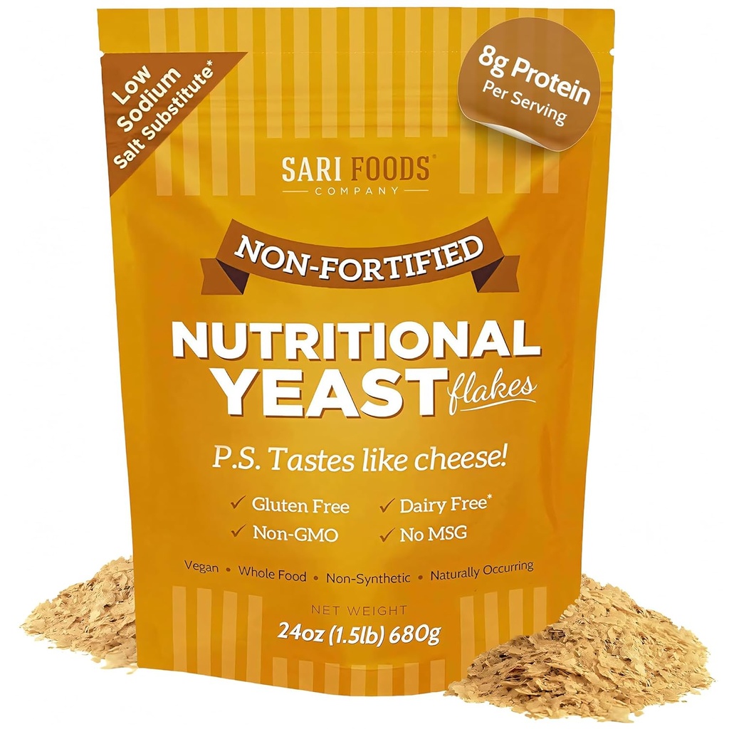 Fiocchi di lievito alimentare non fortificati, polvere di proteine a base di alimenti integrali, Vegan, senza glutine, vitamine B, Beta-glucani e tutti i 18 aminoacidi (24 oz.)