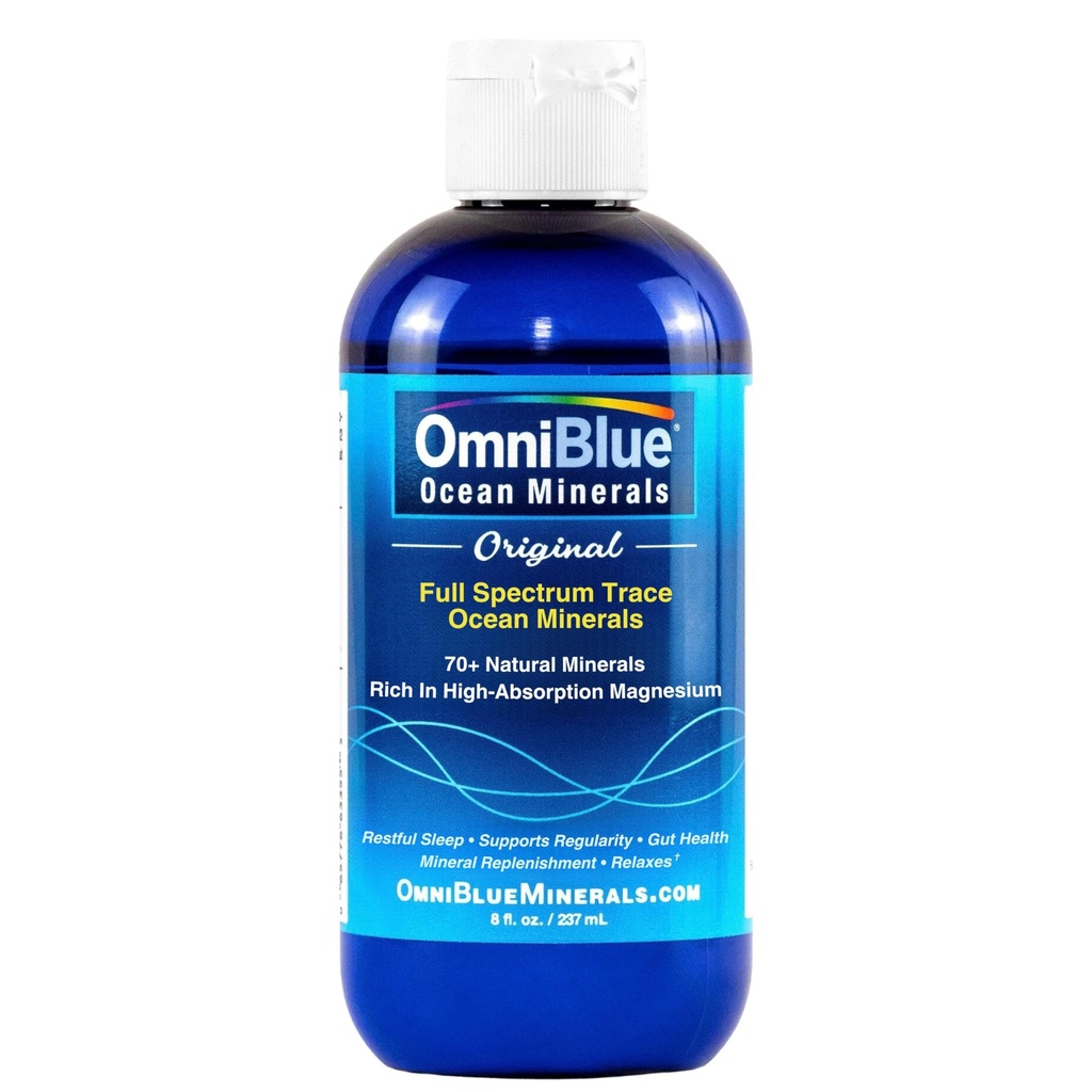 Minerali Oceani OmniBlue - 70+ Minerali Trace & Magnesio Liquido - Potassio, Cloruro- Basso Sodio - Supporto Naturale per Sonno, Digestione, Regolarità, Idratazione & Equilibrio Elettrolito (8 oz)