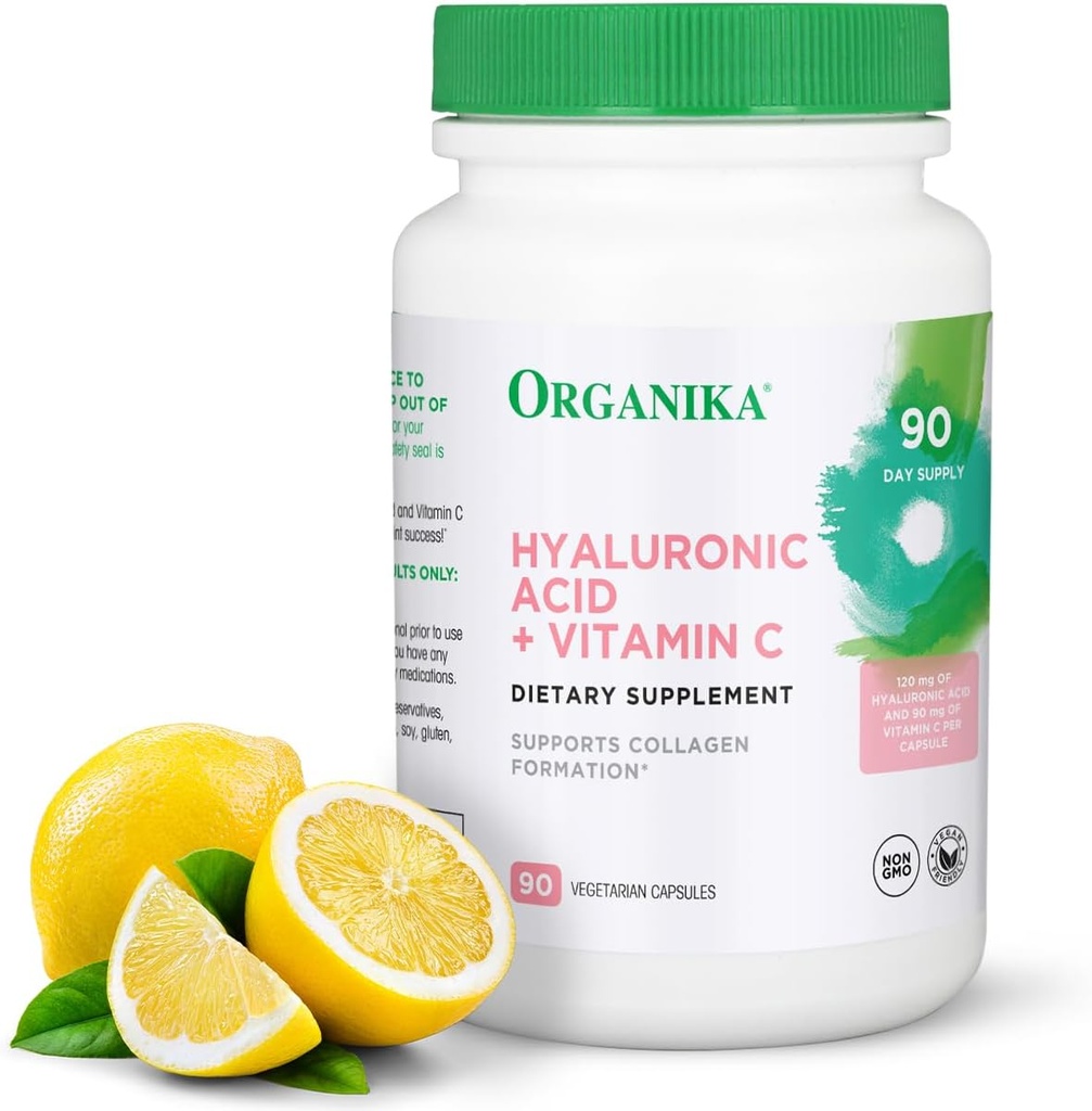 Integratore di acido ialuronico Organika con vitamina C (90 capsule vegetali): Benessere misto simbio, collagene, & Skin Hydration Powerhouse - Integratori di acido ialuronico potenziati per la mobilità e la bellezza