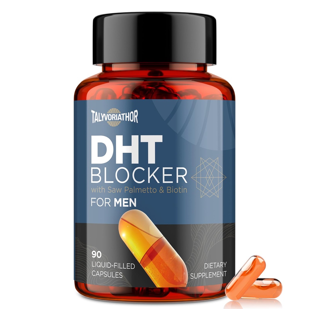 DHT Blocker per gli uomini con Saw Palmetto & Biotin, Formula per la crescita dei capelli in capsule liquide, Integratori per la perdita di capelli, Vitamine dicrescita dei capelli, Miscele di erbe nutrienti - 90 Capsule (1 Bottiglia)