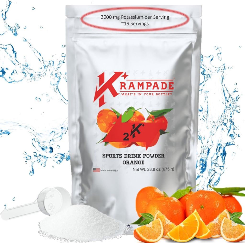 Krampade Electrolytes Powder Potassium Supplement - 2000 mg K+, >2X Più dell'acqua di cocco | Rilievo della canapa e prevenzione | Polvere di idratazione