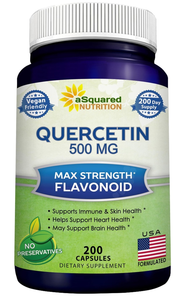 aSquared Nutrition Quercetin 500mg Supplemento - 200 Capsule - Quercetin Dihydrate per sostenere la salute cardiovascolare - Max Strength Powder Complex Pills per aiutare a migliorare la risposta immunitaria