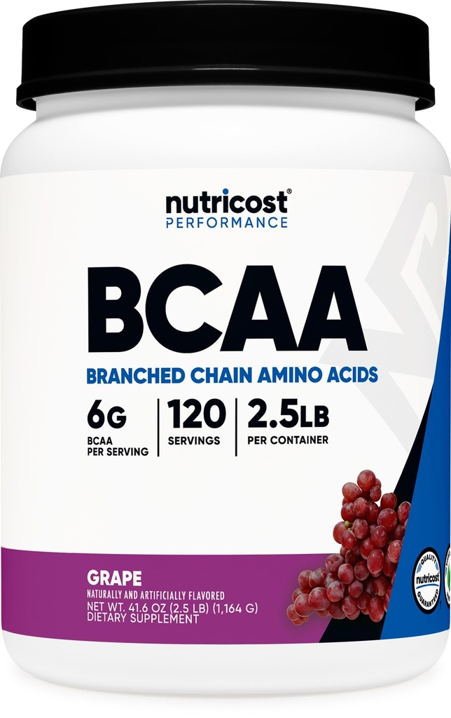Nutricost BCAA Powder (Grape, 120 Serve) - Gluten Free, Non OGM, Vegetariano, Optimal 2:1:1 Ratio