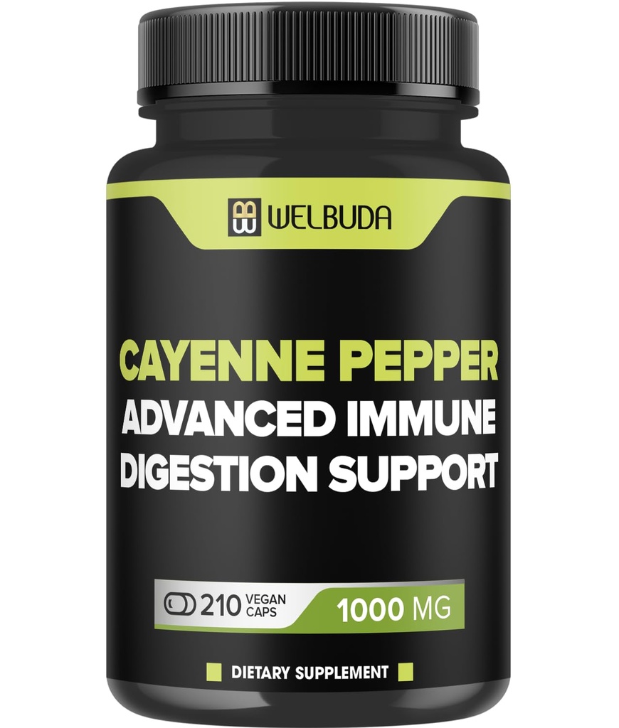 210 Capsules - Cayenne Pepper Supplements Extract 10:1 con Berberine HCI, Aglio Bulb, Olive Leaf & More - Formula combinata per la salute digestiva, Heart Health & Immunity Function Support