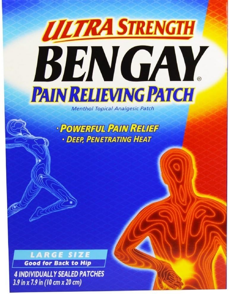 BENGAY Ultra resistenza del dolore allevia i patch di grandi dimensioni 4 ciascuno (pacchetto di 4)