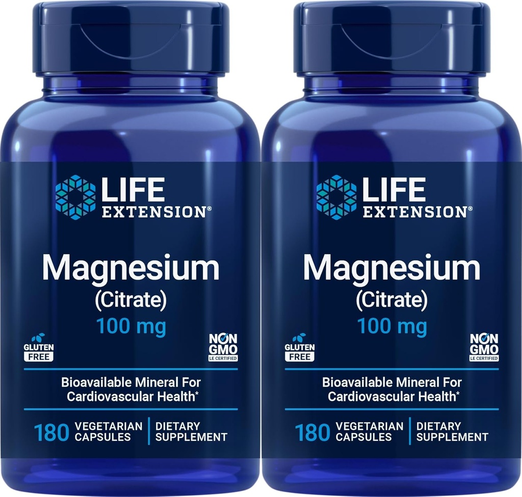 Estensione della vita Magnesio (Citrate) 100mg, 180 Caps Veg (Pack of 2) - Mag Supplement