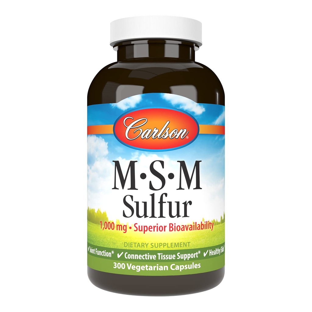 Carlson - M-S-M Zolfo, 1000 mg - Biodisponibilità Superior, Funzione congiunta, Supporto per tessuti connettivi e pelle sana, 300 capsule vegetariane