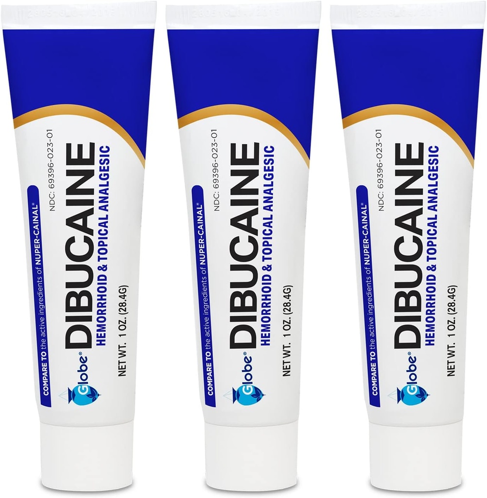 (3 Pack) Globe Dibucaine 1% Trattamento emorroidi Ointment - 1 Oz Rapid Numbing Relief, Trattamento emorroidi da Itch e Burn