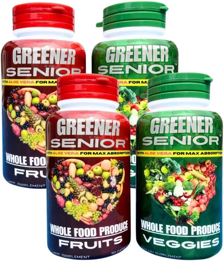 Fruit & Veggie Integratore Alimentare Intero - Formulato per Anziani, Uomini e Donne, per Assorbimento Max - 90 Capsule Frutta e 90 Capsule Veggie - 2 Set
