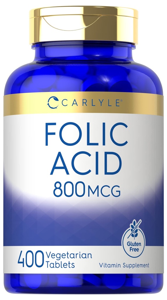 Carlyle Folic Acid 800 Mcg Tablets | 400 Count | Vegetariano, Non OGM, Gluten Free