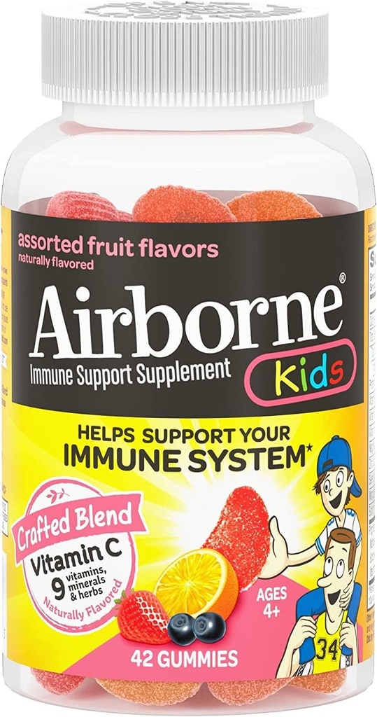 Airborne Kids Gummies Vitamin C Immune Support Supplemento, Assorted Fruit Flavors, 42 ct (Pack of 11)