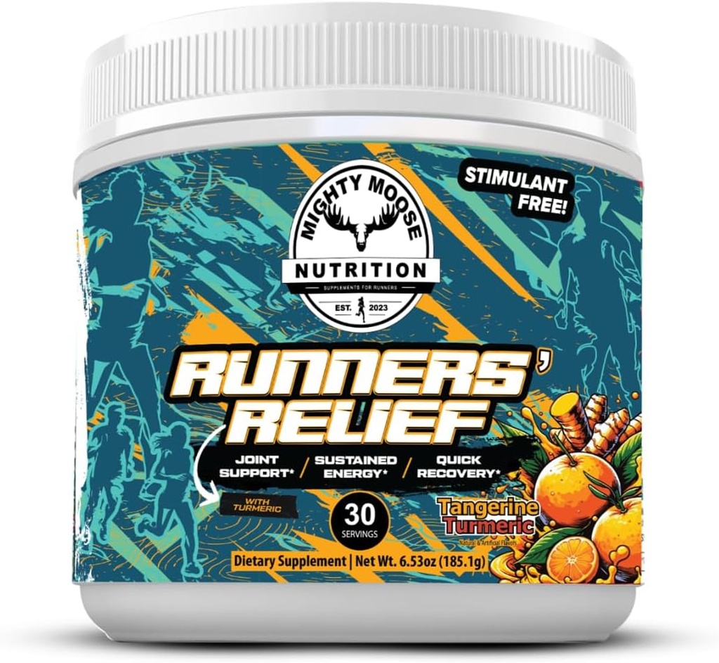 Rilievo Runners' - Supporto Joint & Muscle Recovery Supplement - Glucosamine Chondroitin - Fasting Electrolytes - Stimulant-Free Pre/Post Workout Energy - Tangerine Turmeric con 95% Curcuminoids